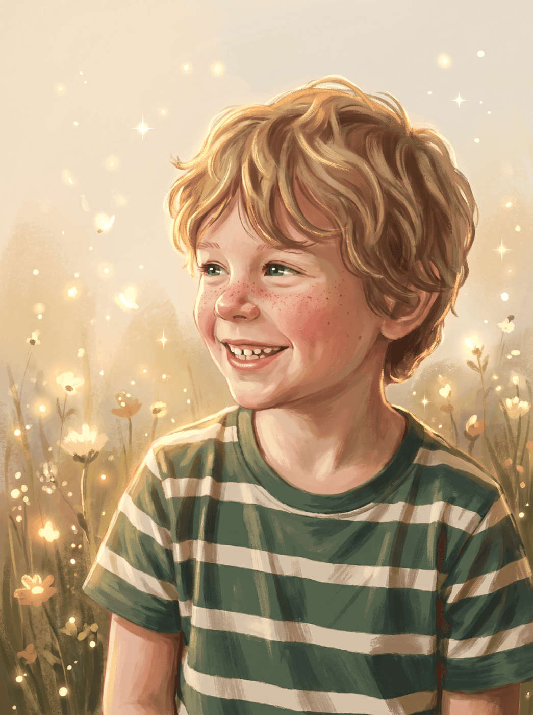 The finished storybook portrait of the same child