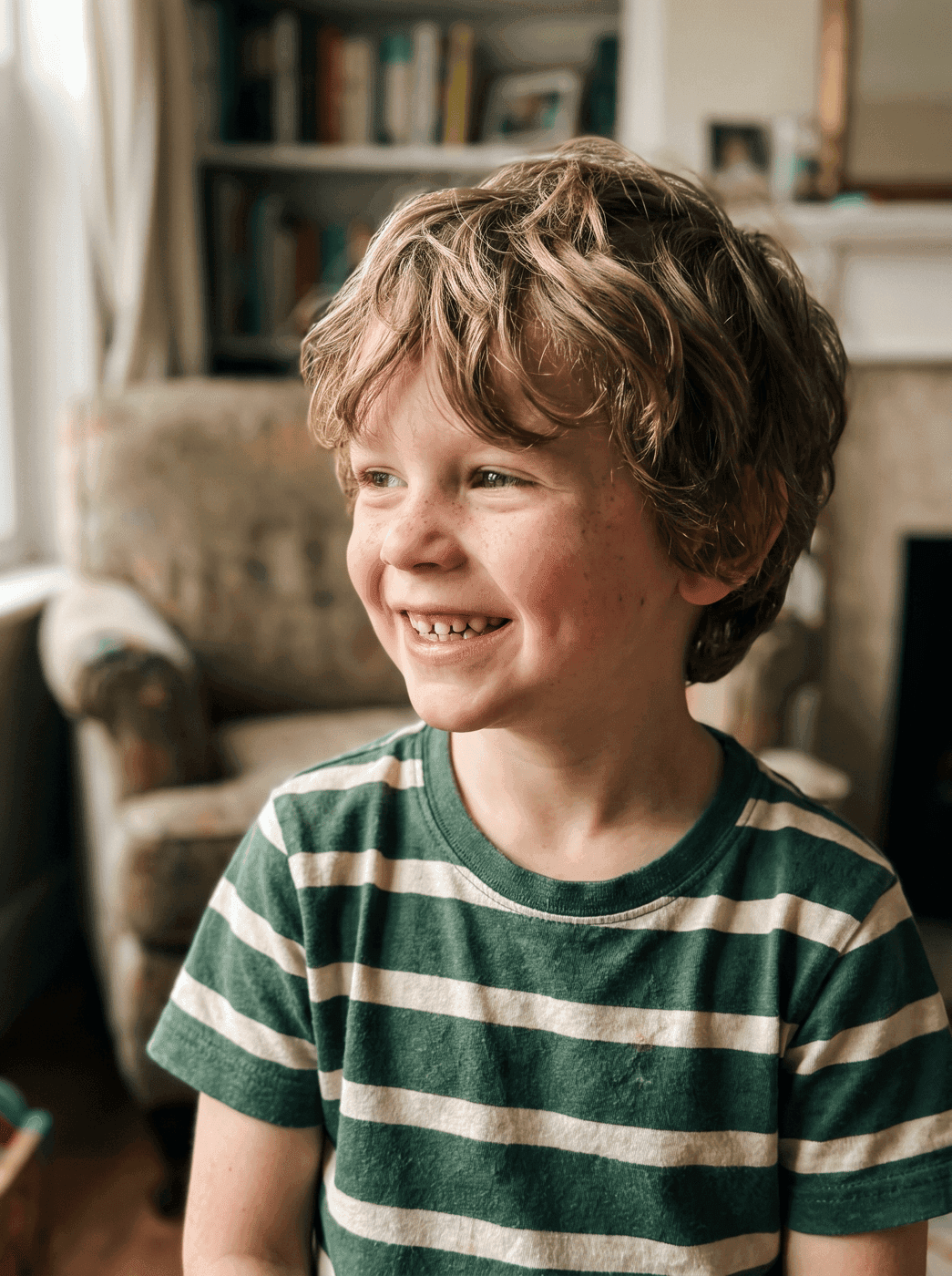 An everyday photo of a child, before the storybook illustration